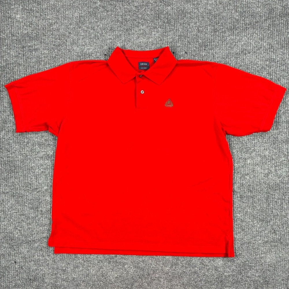 Vintage IZOD Silk Wash Polo Shirt Mens 2XL Red Embroidered Crest Y2K Golf